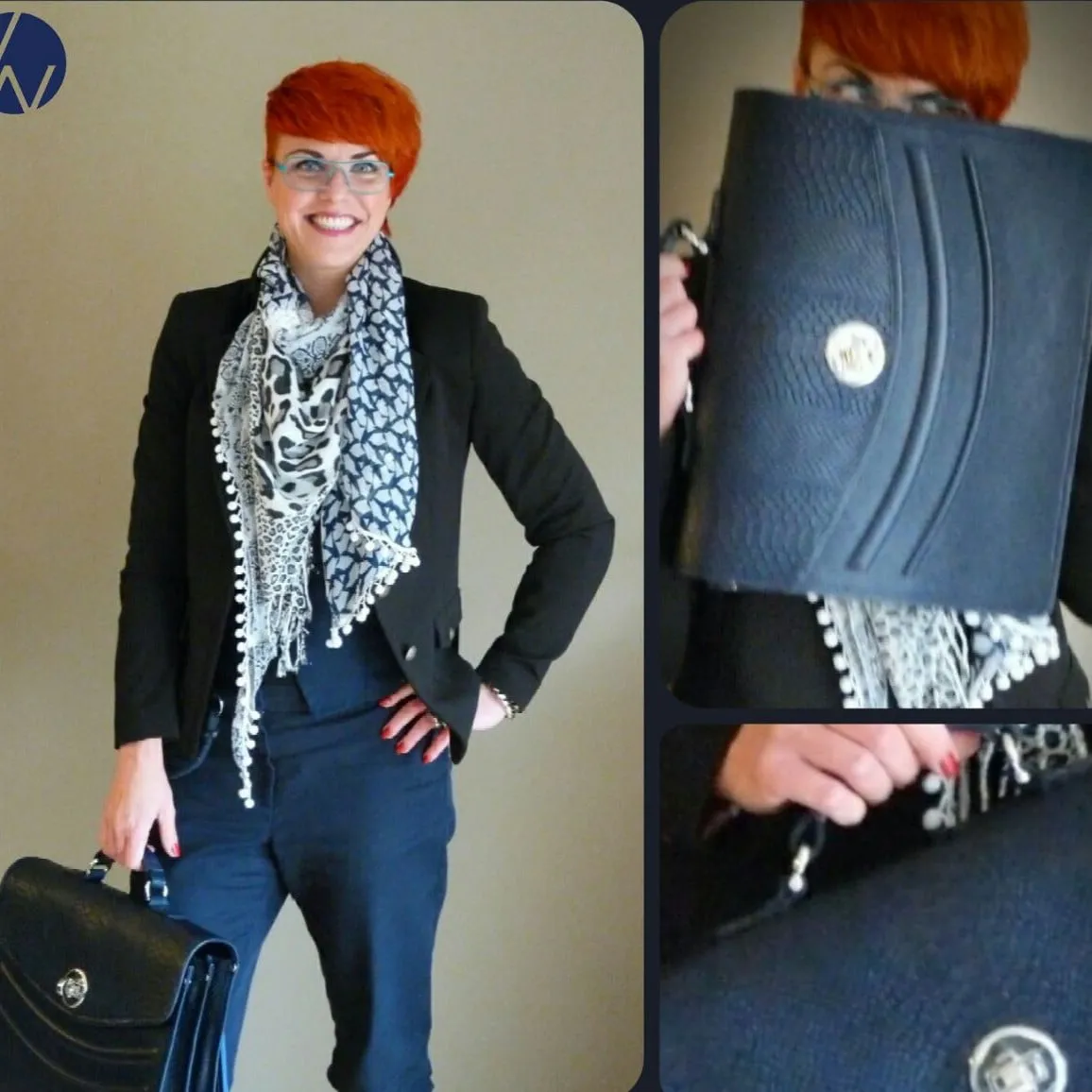 Een collage van Wanda en haar tas
